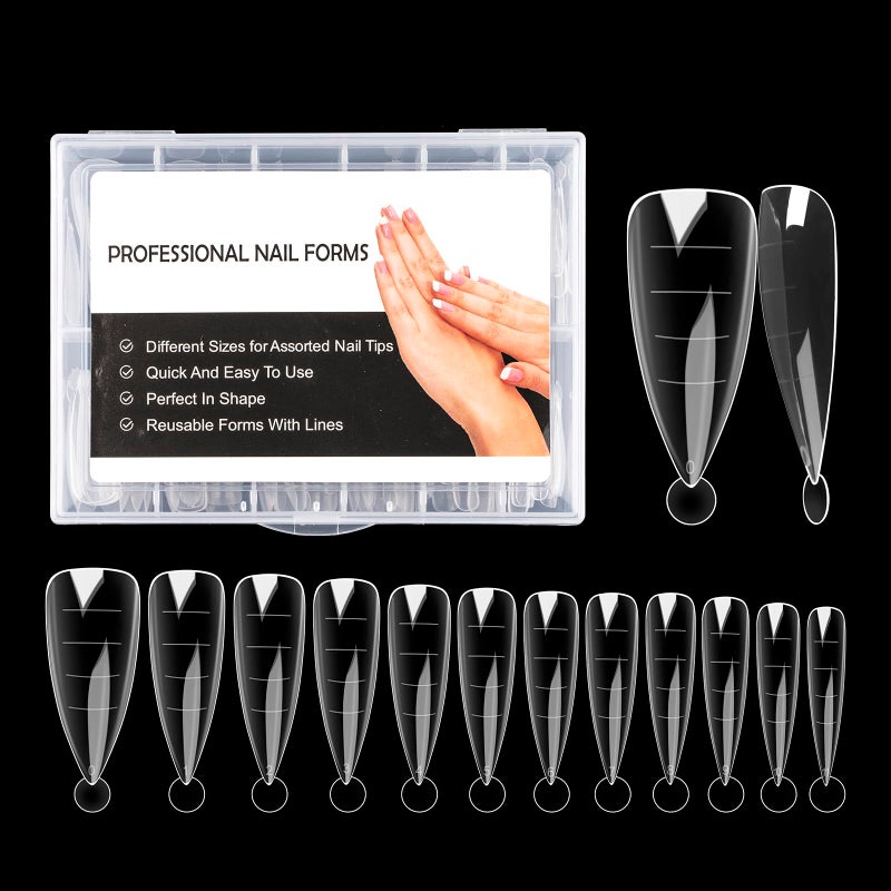NMKL38 Clear Dual Forms Acrylic Nail System UV Gel Nail Mold Full Cover Fasle Nail Tips with Scale 12 Size Manicure Pedicure Tools for Polygel Nail Tips (120 Water drops Dual Forms) - Image 1